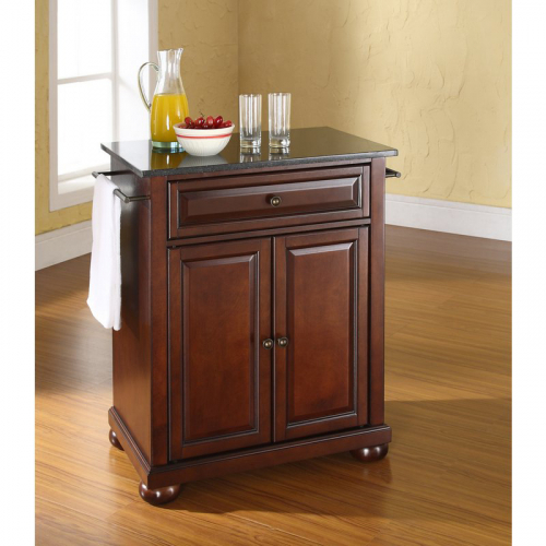 Cuisine Alexandria 28" Kitchen Island in Vintage Mahogany Finish with Solid Black Granite Top