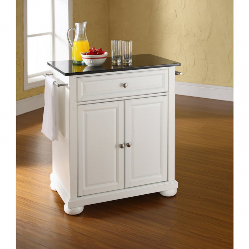Cuisine Alexandria 28" Kitchen Island in White Finish with Solid Black Granite Top
