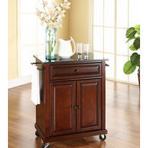 Cuisine Compact 28" Kitchen Cart Island in Vintage Mahogany Finish w/ Solid Black Granite Top