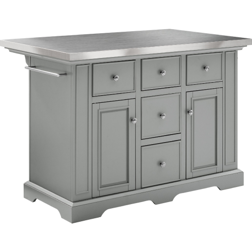 Julia Kitchen Island in Gray Finish with Stainless Steel Top