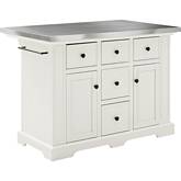 Julia Kitchen Island in White Finish with Stainless Steel Top