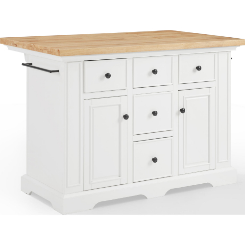 Julia Kitchen Island in White with Natural Wood Top