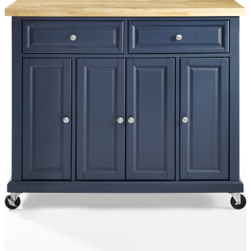 Madison Kitchen Cart in Navy Blue Finish with Butcher Block Top