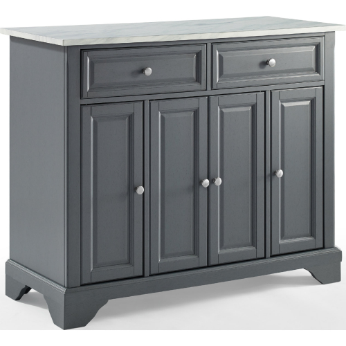 Avery Kitchen Island in Vintage Grey with White Faux Marble Top