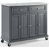 Avery Kitchen Cart Island in Vintage Grey with White Faux Marble Top