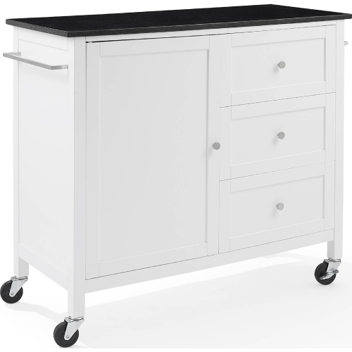 Soren Kitchen Island Cart in White Finish with Black Granite Top