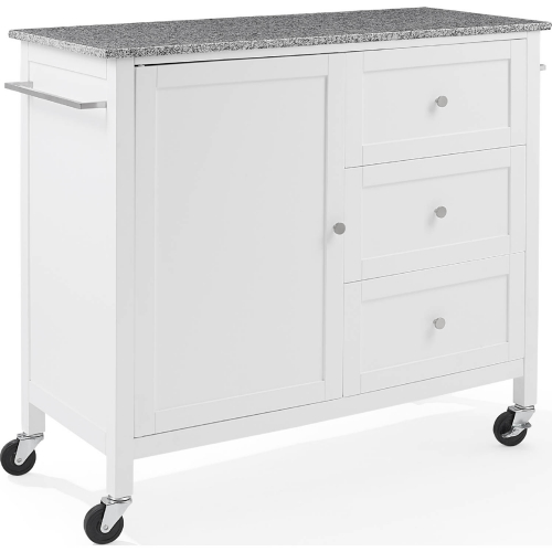 Soren Kitchen Island Cart in White Finish with Gray Granite Top