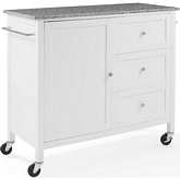 Soren Kitchen Island Cart in White Finish with Gray Granite Top