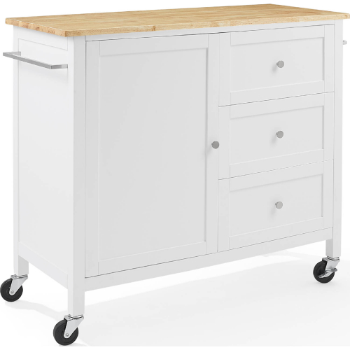 Soren Kitchen Island Cart in White Finish with Natural Wood Top
