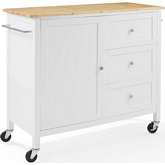 Soren Kitchen Island Cart in White Finish with Natural Wood Top