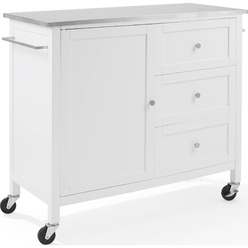 Soren Kitchen Island Cart in White Finish with Stainless Steel Top