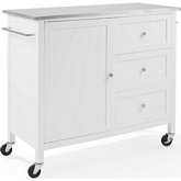 Soren Kitchen Island Cart in White Finish with Stainless Steel Top