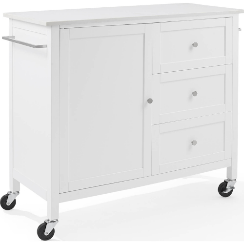 Soren Kitchen Island Cart in White Finish with White Stone Top