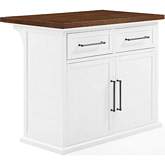 Bartlett Kitchen Island in White Finish with Walnut Finish Top