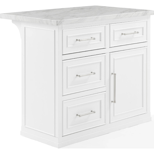 Cutler Kitchen Island in White Finish with White Faux Marble