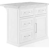 Cutler Kitchen Island in White Finish with White Faux Marble