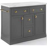 Claire Kitchen Island in Gray Wood & White Faux Marble