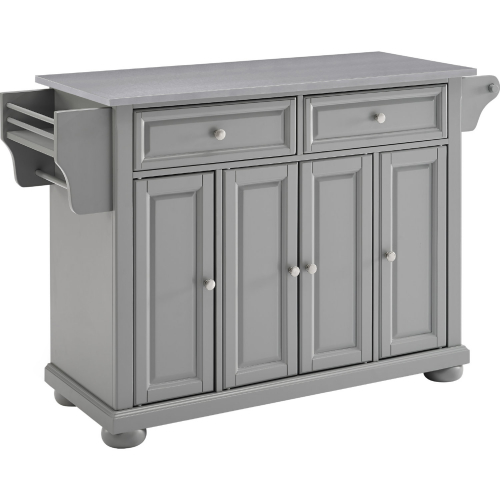 Alexandria Kitchen Island in Vintage Grey Finish with Stainless Steel Top