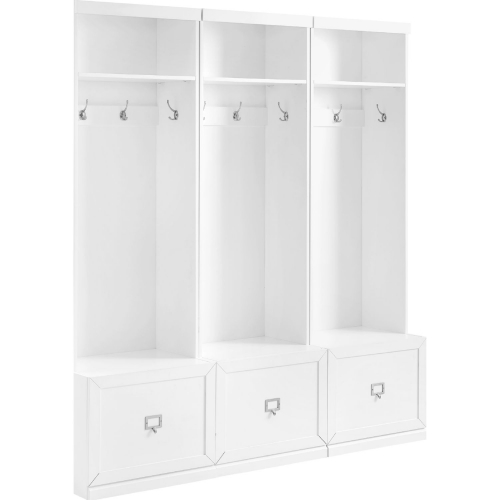 Harper 3 Piece Hall Tree Entryway Set in White Finish