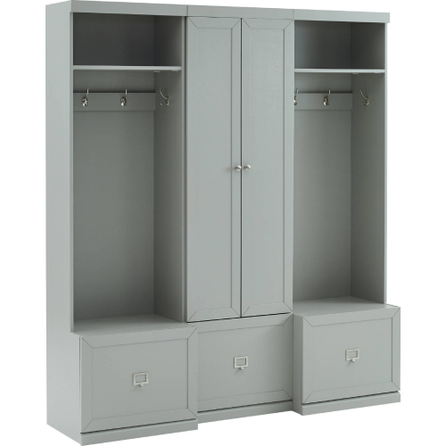Harper 3 Piece Hall Tree & Pantry Cabinet Set in Gray Finish
