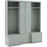 Harper 3 Piece Hall Tree & Pantry Cabinet Set in Gray Finish