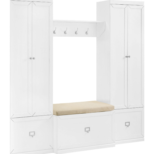 Harper 4 Piece Bench, Shelf & 2 Pantry Closets Set in White Finish