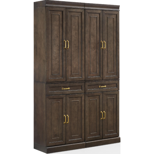 Stanton 2 Piece Kitchen Pantry Cabinet Set in Coffee Finish Wood (Set of 2)
