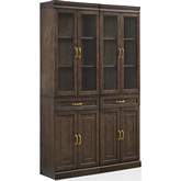Stanton Kitchen Pantry Cabinet Set in Coffee Finish Wood & Glass (Set of 2)
