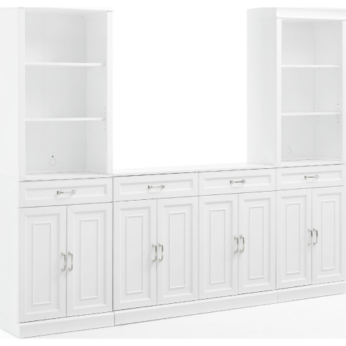 Stanton 3 Piece Sideboard & Storage Bookcase Set in White Finish Wood