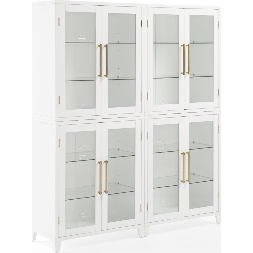 Roarke Kitchen Pantry Storage Cabinet Set in White & Glass (Set of 2)
