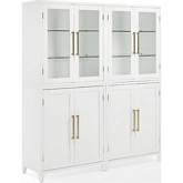 Roarke Pantry Storage Cabinet with Hutch Set in White & Glass (Set of 2)