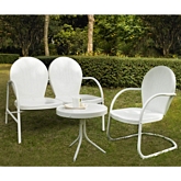 Griffith 3 Piece Outdoor Set: Loveseat, Chair & Table in White Metal