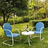 Griffith 3 Piece Outdoor Set: 2 Chairs & Side Table in Sky Blue & White Metal