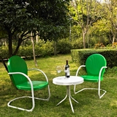 Griffith 3 Piece Outdoor Set: 2 Chairs & Side Table in Green & White Metal