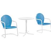 Griffith 3 Piece Outdoor Bistro Table & 2 Chairs Set in Blue Gloss & White Metal