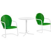Griffith 3 Piece Outdoor Bistro Table & 2 Chairs Set in Green Gloss & White Metal