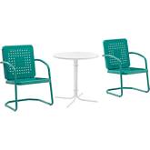 Bates 3 Piece Outdoor Bistro Table & 2 Chair Set in Turquoise Gloss & White Satin Steel