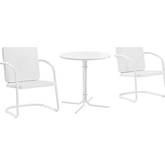 Bates 3 Piece Outdoor Bistro Table & 2 Chair Set in White Gloss & White Satin Steel