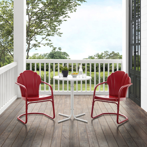 Tulip 3 Piece Outdoor Bistro Table & 2 Chairs Set in Red & White Steel