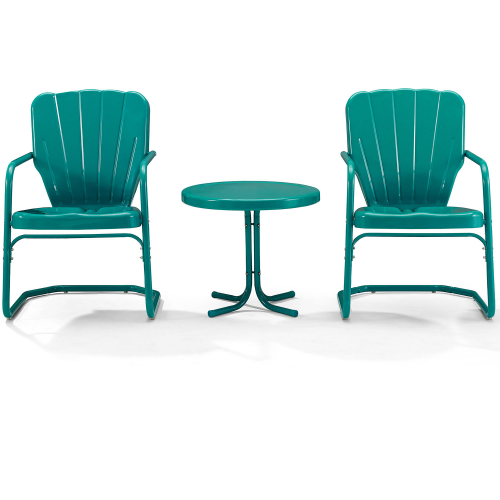 Ridgeland 3 Piece Outdoor Chair & Side Table Set in Turquoise Blue Metal
