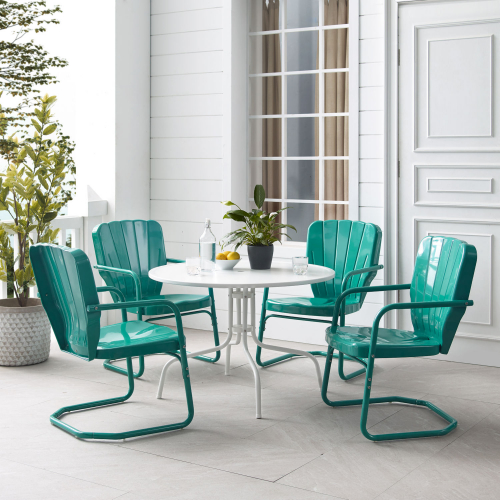 Ridgeland 5 Piece Outdoor Dining Set in Turquoise Gloss & White Metal
