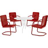 Bates 5 Piece Outdoor Dining Table & 4 Chair Set in Red Gloss & White Satin Steel