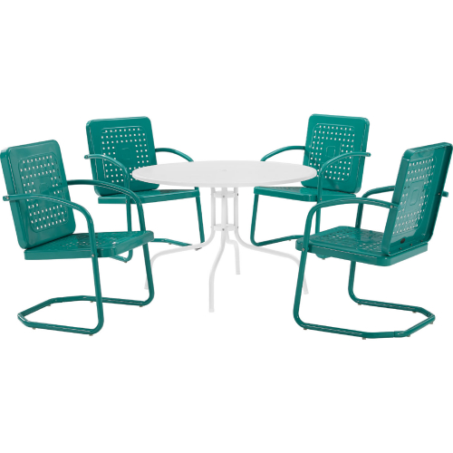 Bates 5 Piece Outdoor Dining Table & 4 Chair Set in Turquoise Gloss & White Satin Steel