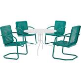 Bates 5 Piece Outdoor Dining Table & 4 Chair Set in Turquoise Gloss & White Satin Steel