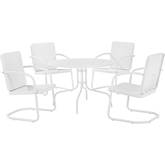 Bates 5 Piece Outdoor Dining Table & 4 Chair Set in White Gloss & White Satin Steel