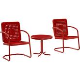 Bates 3 Piece Outdoor 2 Chair & Side Table Set in Red Gloss Steel