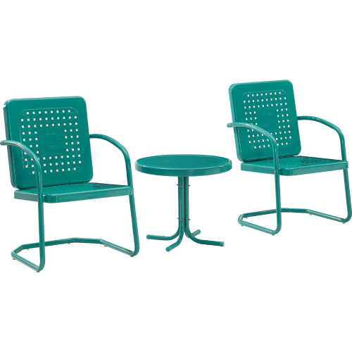 Bates 3 Piece Outdoor 2 Chair & Side Table Set in Turquoise Gloss Steel