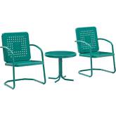 Bates 3 Piece Outdoor 2 Chair & Side Table Set in Turquoise Gloss Steel