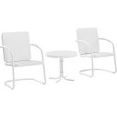 Bates 3 Piece Outdoor 2 Chair & Side Table Set in White Gloss & White Satin Steel