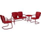 Ridgeland 4 Piece Outdoor Loveseat Set in Gloss Bright Red Metal